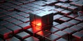 Abstract illuminated cube array a single glowing element in a dark field of metallic blocks. Generative AI Royalty Free Stock Photo