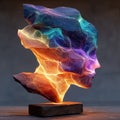 Abstract illuminated human head sculpture with network lines Royalty Free Stock Photo