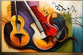 Abstract colorful music background with violin and notes. Oil painting style Royalty Free Stock Photo