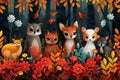 Abstract illustration of animals coming together in colorful forest