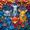 Abstract illustration of animals coming together in colorful forest