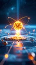 Abstract illustration of atomic structure with energy beams and glowing particles in a futuristic design Royalty Free Stock Photo