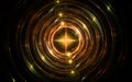 Abstract illustration background image fantastic four-pointed star of golden color in the center of golden sparkling concentric