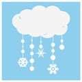 An abstract illustration background of white paper clouds with snowfla