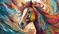 Abstract illustration of beautiful horse. Colorful portrait of wild animal. Hand drawn Royalty Free Stock Photo