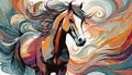 Abstract illustration of beautiful horse. Colorful portrait of wild animal. Hand drawn Royalty Free Stock Photo