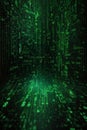 Abstract illustration of binary black and green code in the background.