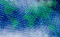 abstract illustration of binary computer code world map technology background