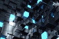 Abstract illustration of blue and black 3d cubes texture design background Royalty Free Stock Photo