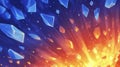 Abstract illustration of blue crystals exploding against a warm orange background Royalty Free Stock Photo