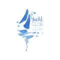 Abstract illustration with blue silhouette of sails. Creative emblem for yacht club. Yachting sport. Bright watercolor