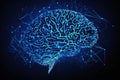 Brain connection network on blue neon abstract background. Generaive AI Royalty Free Stock Photo