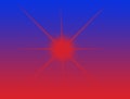 Abstract illustration of a bright red sun or star on blurred merged red blue background. Energy light power.