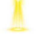 Abstract illustration of bright yellow light rays shining downwards, creating a glowing spot on a white background isolated on Royalty Free Stock Photo