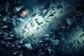Abstract illustration of broken glass into pieces. Isolated realistic glass shards Royalty Free Stock Photo