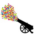 Abstract illustration with cannon silhouette and colored bubbles