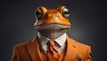 Abstract Illustration of a Character in an Orange Suit with a Frog Head - Generative Ai