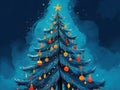 abstract Illustration of christmas tree against on blue background in neo primitive expressionism style Royalty Free Stock Photo