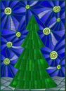 Abstract Illustration with Christmas tree against the starry sky stylized embroidery thread