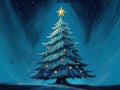 abstract Illustration christmas tree on blue background in neo primitive expressionism Royalty Free Stock Photo