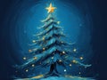 abstract Illustration of christmas tree on blue background in neo primitive expressionism style Royalty Free Stock Photo
