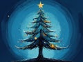 abstract Illustration christmas tree on blue background in neo primitive expressionism style Royalty Free Stock Photo