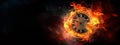 Abstract illustration of clock in flames on a dark background. Concept of elusive time, transience, fleetingness of life, the