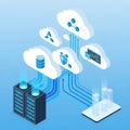 Connect to various cloud icons representing data storage, secur Royalty Free Stock Photo