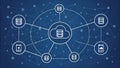 Abstract illustration of a cloud computing network on a blue background Royalty Free Stock Photo