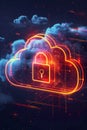 Abstract illustration of cloud security with integrated cloud and padlock icon. Represents data protection in cloud computing. Royalty Free Stock Photo