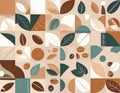 Abstract illustration of coffee beans leaves and geometric shapes with a coffee theme Royalty Free Stock Photo