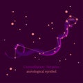 Abstract illustration of constellation Serpens, connection of stars in sky, star map. Astrological symbol on dark purple