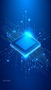 Abstract illustration of a CPU computer processor on a blue background, digital circuit board Royalty Free Stock Photo