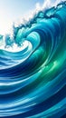 Abstract illustration of a cresting ocean wave, with shades of teal and blue water. Royalty Free Stock Photo