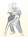 Abstract illustration of dancing couple made in line.