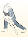 Abstract illustration of dancing couple made in line.