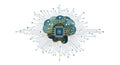 AI Brain Circuit Board Tech Concept - Digital Brain with CPU and Network Connections Royalty Free Stock Photo