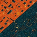 An abstract illustration depicting electronic components and circuitry split diagonally Royalty Free Stock Photo