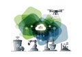 Abstract illustration depicting a recycling and waste management concept using smart technology. Royalty Free Stock Photo