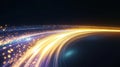 Abstract illustration with dynamic light trails. Bright curved lines of light. Speed, power concept. Futuristic tech background.