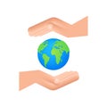 Abstract illustration with earth in hands. Happy earth day. Planet sign. Hand draw. Royalty Free Stock Photo