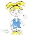 Abstract illustration of fashionable blond girl.