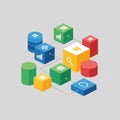 Green, blue, red, and yellow, each with icons symbolizing data, grap Royalty Free Stock Photo