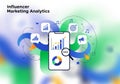 Abstract illustration featuring influencer marketing analytics. Central smartphone displays graphs Royalty Free Stock Photo