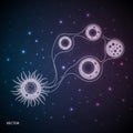 Abstract illustration featuring interconnected circular structures resembling cells or astronomical Royalty Free Stock Photo