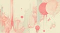 Abstract illustration featuring soft pink tones, geometric shapes, and ethereal forms