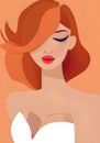 An abstract illustration featuring a stunning woman with fiery orange hair and full red lips