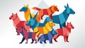 Abstract illustration featuring stylized dogs in a low poly art style Royalty Free Stock Photo
