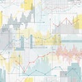 A mix of line graphs bar charts and data plots in colors such Royalty Free Stock Photo