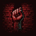 Abstract illustration of a fist breaking through the brick wall, symbolizing technological breakthrough Royalty Free Stock Photo